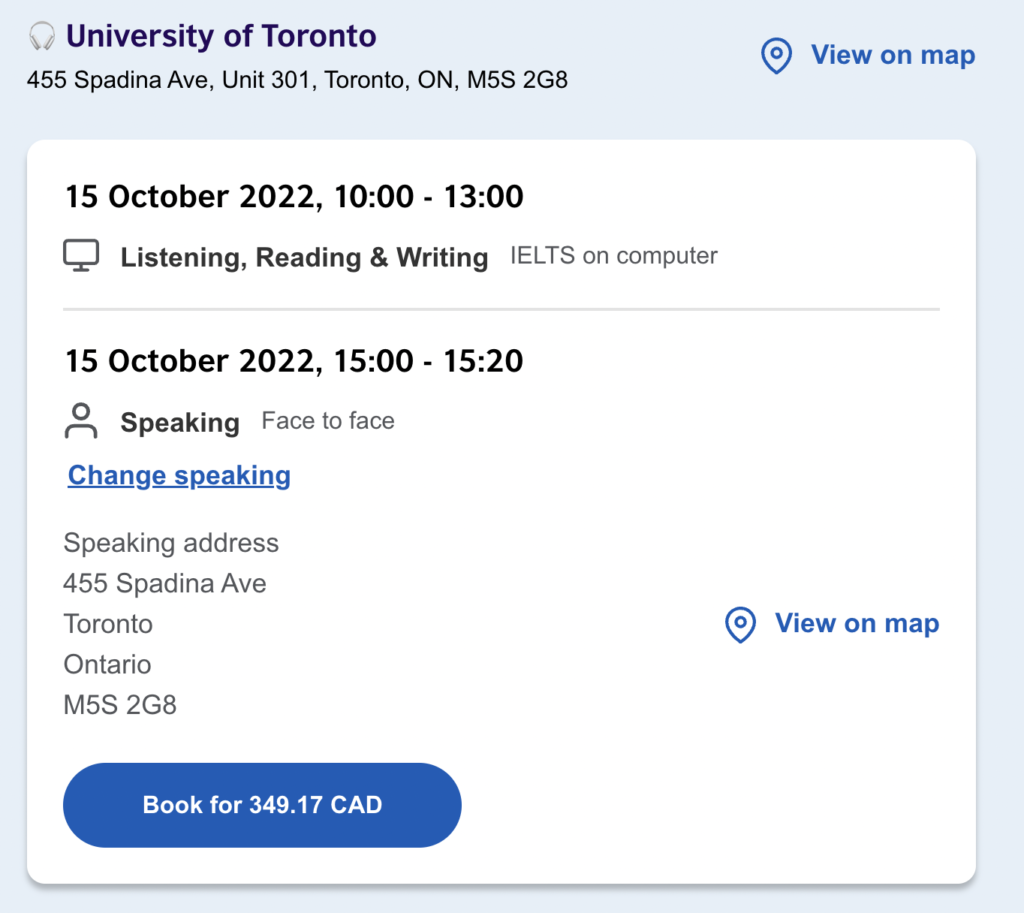 Booking an IELTS exam in Canada - University of Toronto